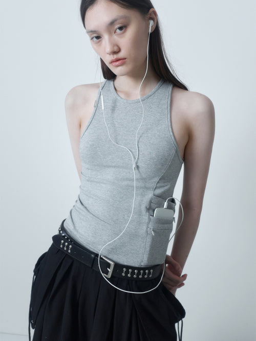 CERRIC SIDE ZIPPER POCKET SLEVELESS / GRAY - SIZE & LATE | MUSINSA