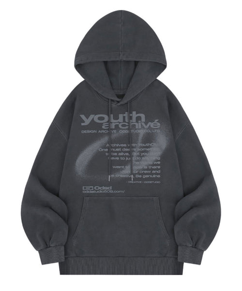 Youth Archive Pigment Symbol Oversized Hoodie - Charcoal