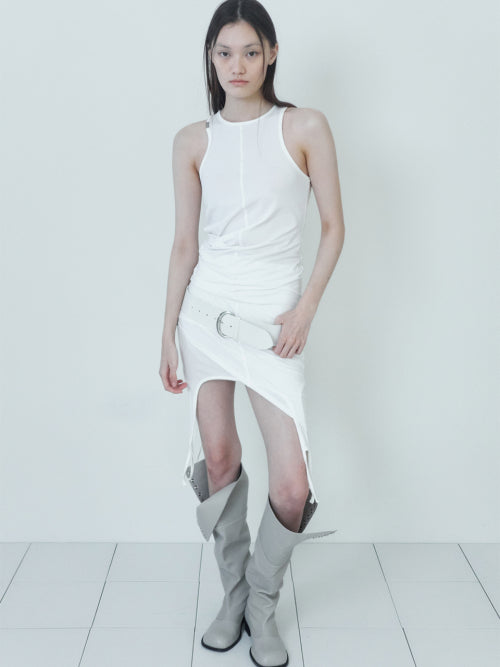 WAVE LONG SLEEVELESS DRESS / WHITE