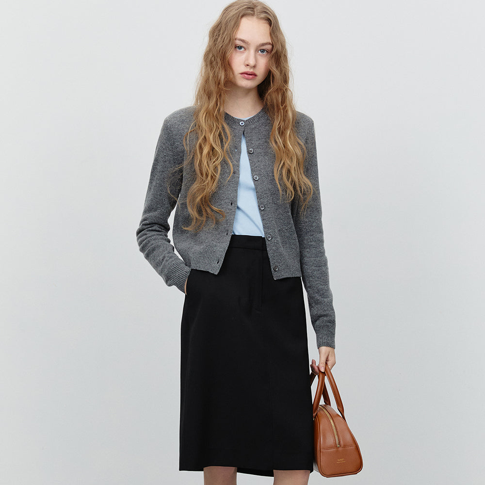 ESSENTIAL CREWNECK KNIT CARDIGAN MELANGE GREY_UDSW5A209G2