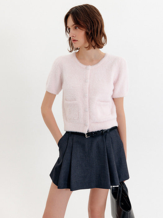 Piony Puff Hair Ornament Knitwear Top_Pink / PEONY PUFF HAIRY KNIT TOP_PINK