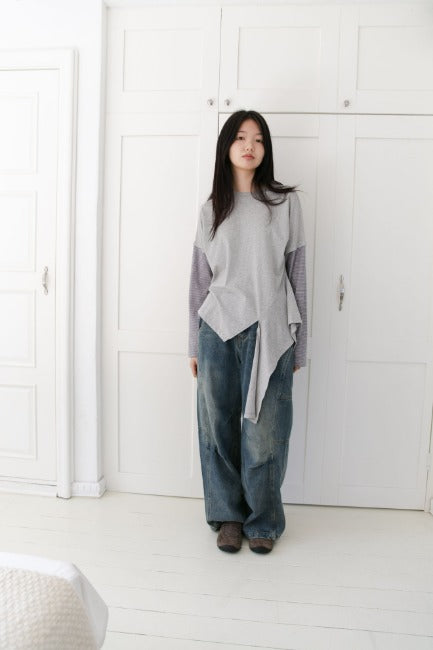 OMUSUHI tail stripe sleeve top(3colors)