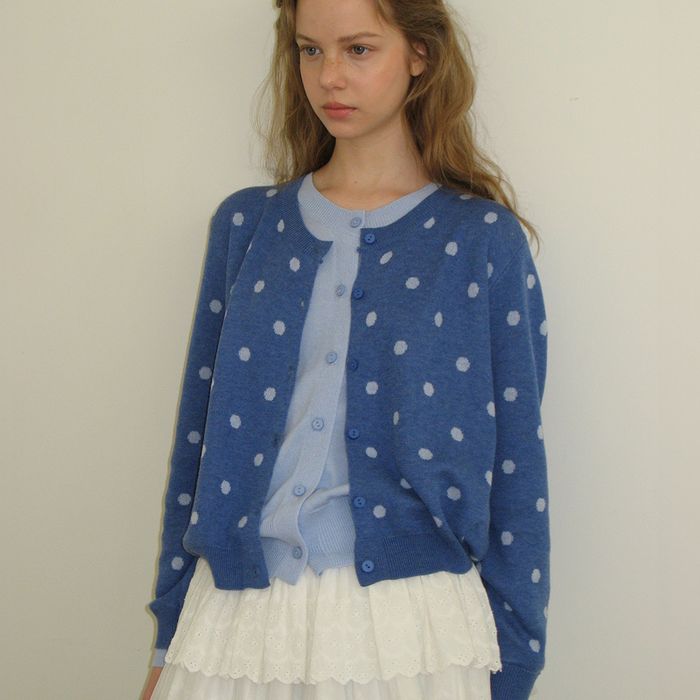 DOT PATTERN LAYERED KNIT CARDIGAN BLUE SKY