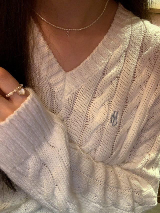 Irvine 🌸 Spring Knitwear💕URBANE MADE💕 Women's V-neck Knitwear Cotton Twisted Cable Knit (6c)