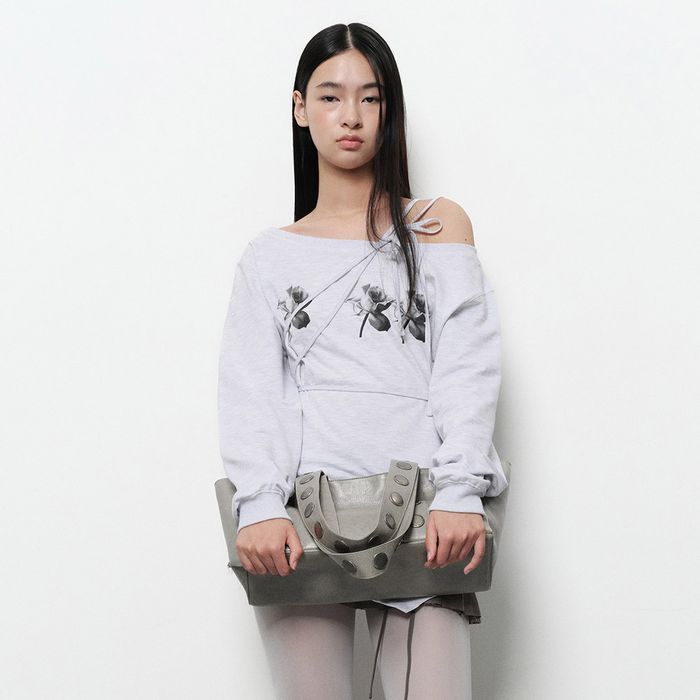 FLOWER OFF SHOULDER SWEATSHIRT (melange white)