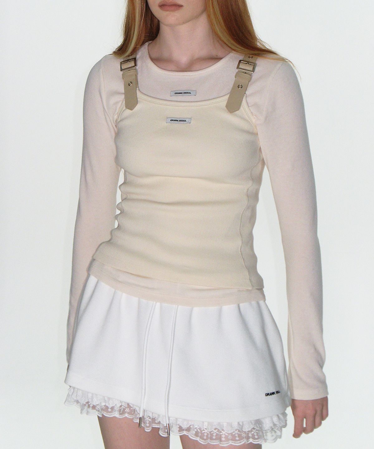 CRANK Buckle Ribbed Sleeveless Top_Beige - Size & Reviews | MUSINSA