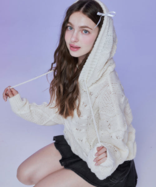 MF Laurel Cable Hood Zip-Up - Ivory