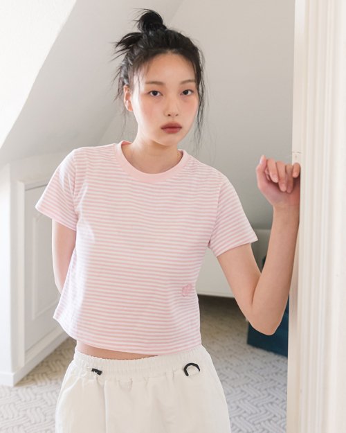 ROSE STRIPE SHORT SLEEVE TEE (PINK)