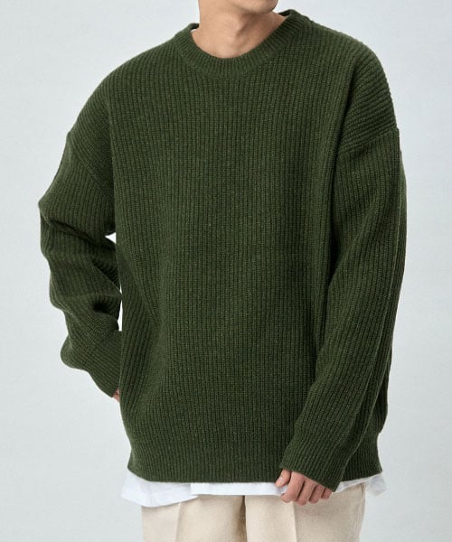 Lambswool Crew Neck Oversized Knit (Khaki)