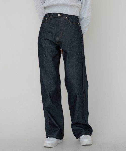 [ECO FRIENDLY] Women's Raw Wide Denim Pants Dark Blue