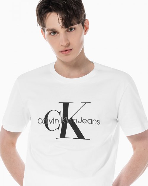 Men's White Monogram Logo Short Sleeve T-Shirt J320770 YAF
