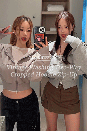 Hipnatic [MADE: Self-made] Vintage-Washed Two-Way Cropped Hooded Zip-Up