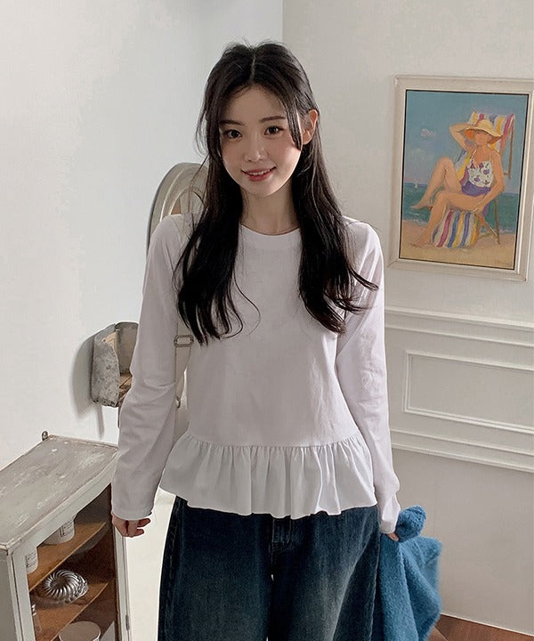 Shopperland [early spring] [new spring] Trendy layered frill long-sleeved shirt (3 colors)