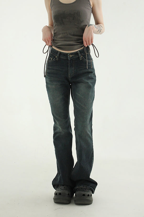washed indigo boot-cut jean