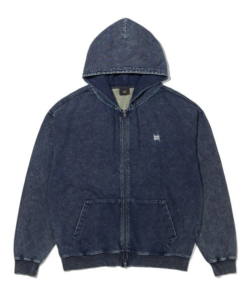 Pigment Denim Hood Zip Up - Indigo