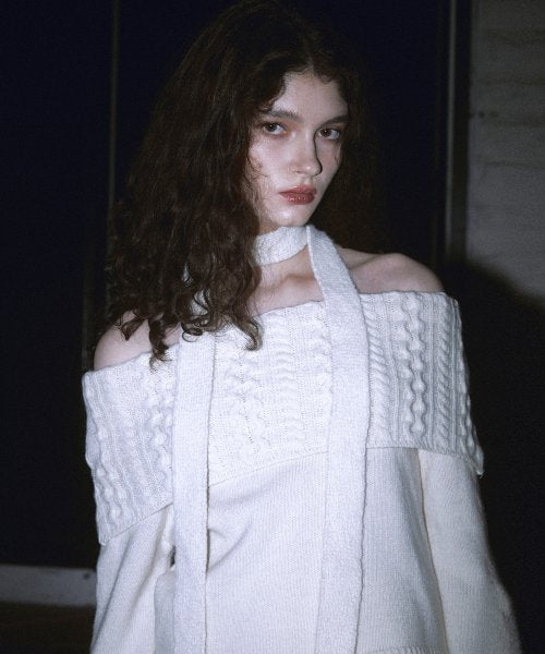 Youth Off-Shoulder Wool Sweater (Ivory)