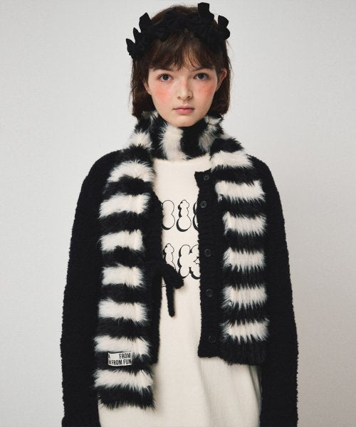 HAIRY KNIT MUFFLER, BLACK+IVORY