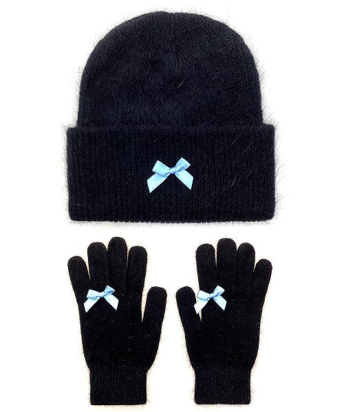 Ribbon Angora Beanie & Glove Set [Blue Ribbon]