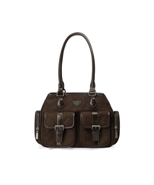 LEATHERY Multi Pocket Suede Shoulder Bag [BROWN] - Size & Reviews | MUSINSA