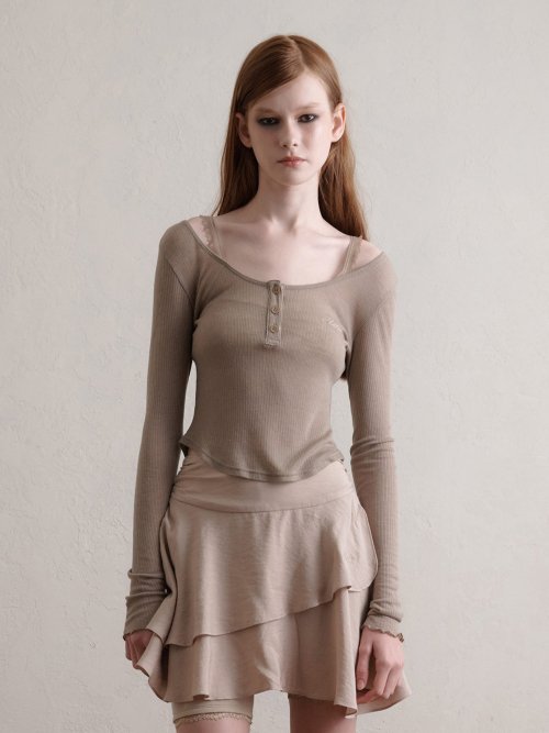 Frail Button-Up Top (Brown)