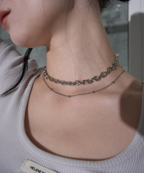 Layered Pearl Chain Necklace [Silver]