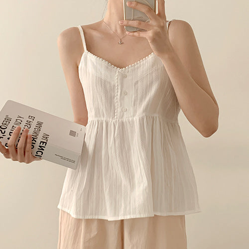 Peach Mode [10,000 Market Breakthrough 🔥 Layered Sleeveless/Recreation Area] Everin Lace Frill Sleeveless Blouse (5 colors)