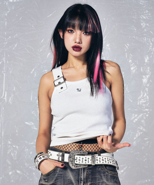 BELTED SLEEVELESS WHITE