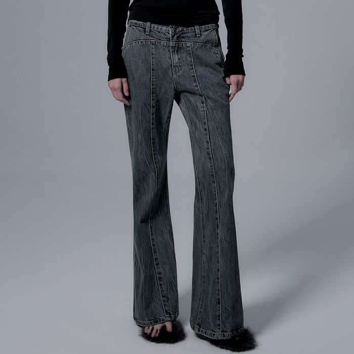 [7526] Slap Round Slit Bootcut (Deep Blue)