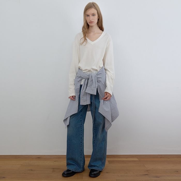 WOOL V-NECK LONG SLEEVE, IVORY