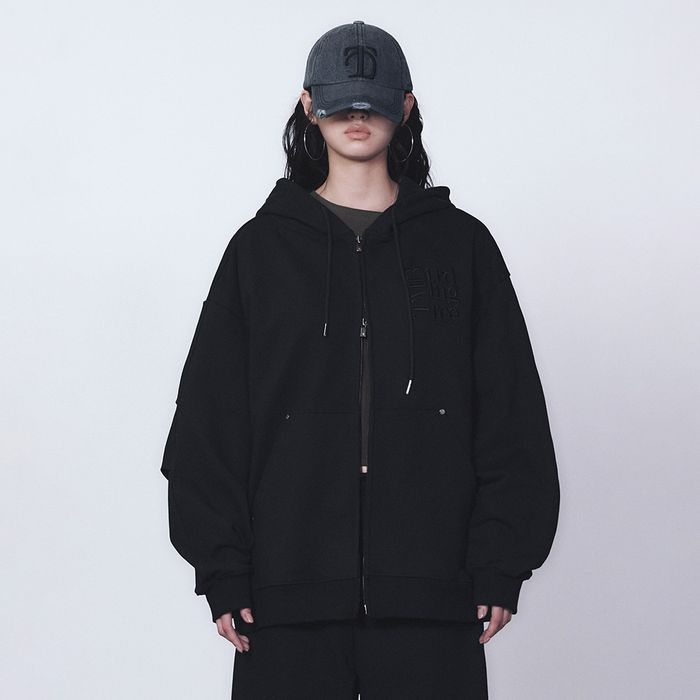 TMB Square Logo Sweat Hoodie Zip-up [ Black ]