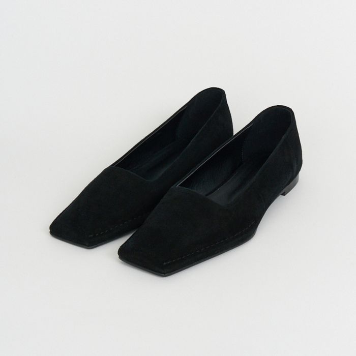 Suede Square Stitch Loafers (Black)