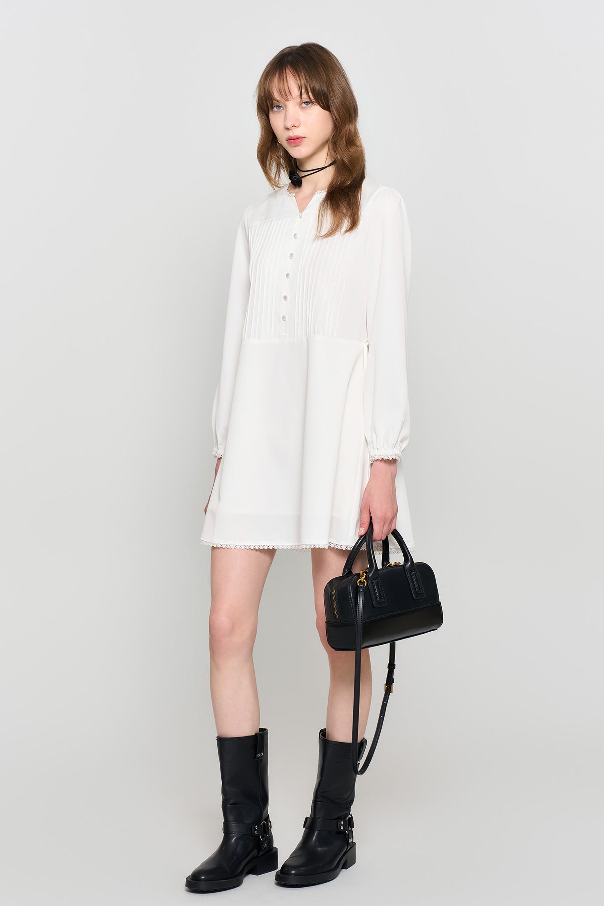 General Idea WOMAN Pintuck Lace Dress [WHITE]