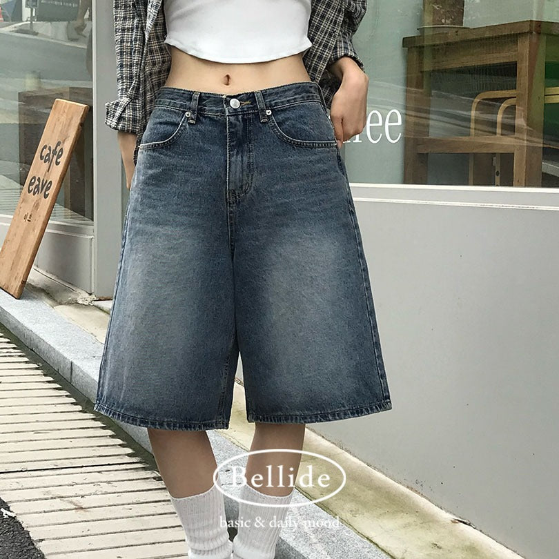 Beidelie [Same-day shipping] [Beliedmade/S,M,L] Cotton washed Bermuda denim pants