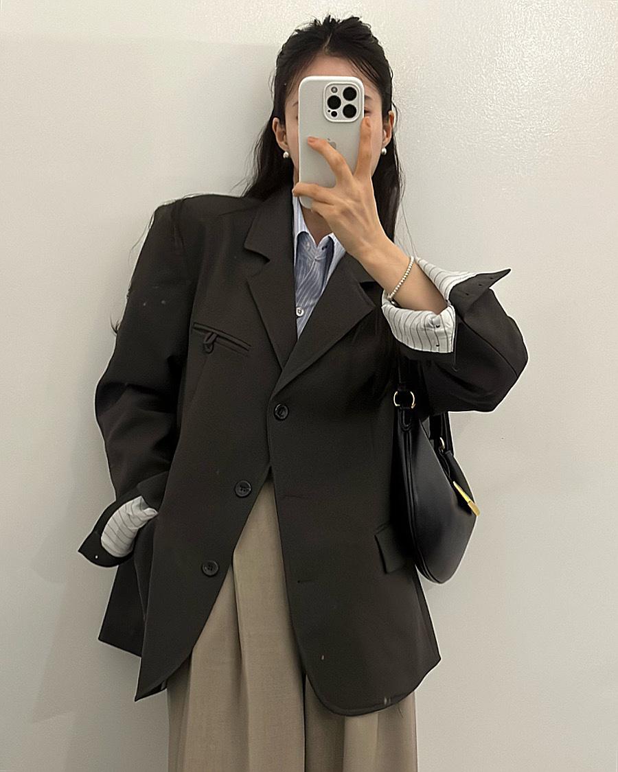 HANUS BINDER Women's Oversized Fit Loose Fit Guest Look Office Look Casual Suit Blazer Jacket