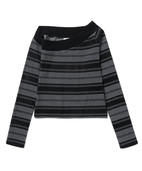 Millo Women One Shoulder Stripe T-Shirt [Charcoal Gray] - Size & Review | Musinsa