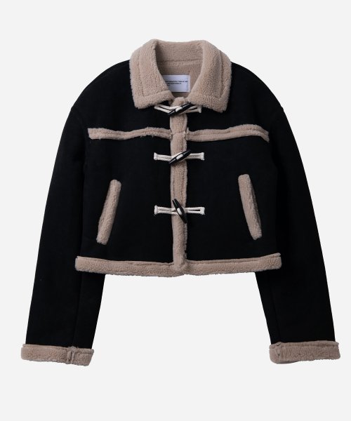 Wool Duffle Collar Suede Short Mustang Jumper [Black]