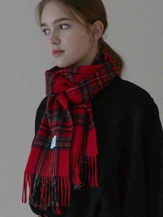 Red grid check soft lamb's wool scarf MF8006