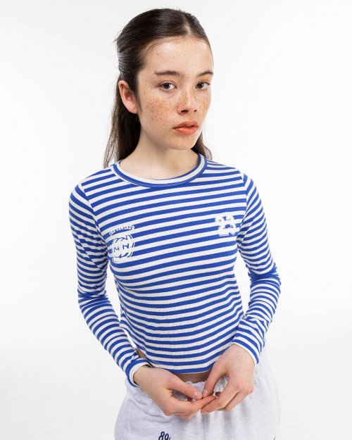 ローズ 23 ストライプ ロングスリーブ Tシャツ_ブルー