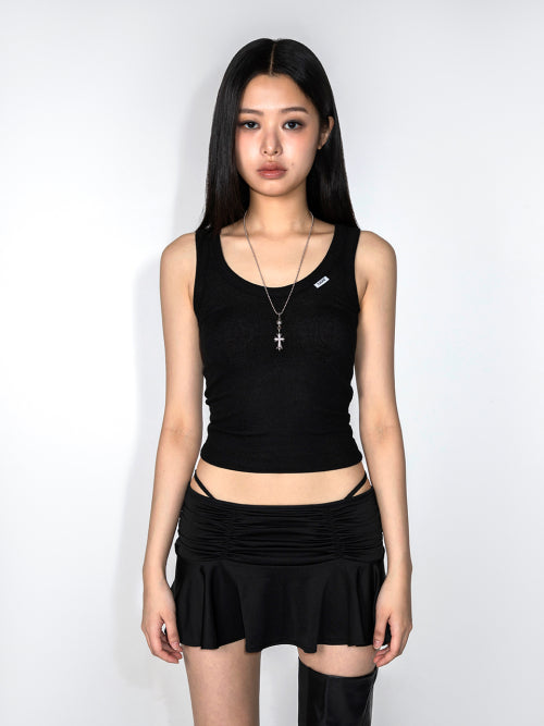 LOGO LABEL SLEEVELESS TOP BLACK