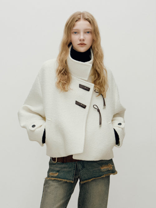 Buckle Detail High Neck Jacket in Ivory VW4WJ033-03