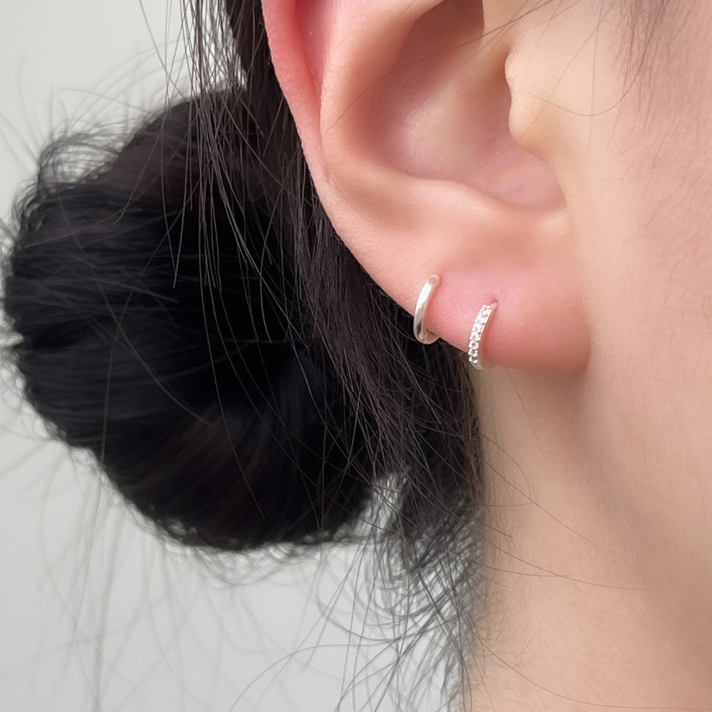 Le Monde 925 Silver Classic Ring Earrings Piercing Series / Dense Cubic Basic Ring One Touch Ear Wheels