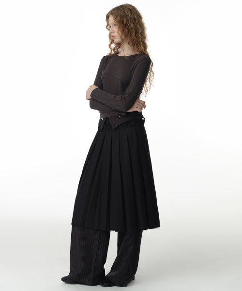 Buckle Pleated Skirt [Black]