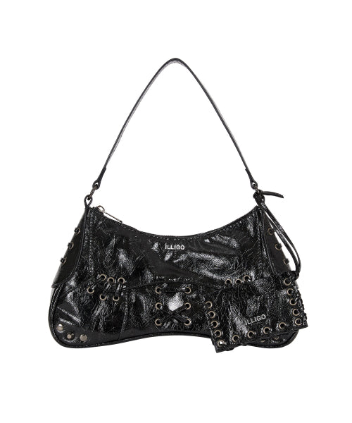 Eyelet stud shoulder bag black