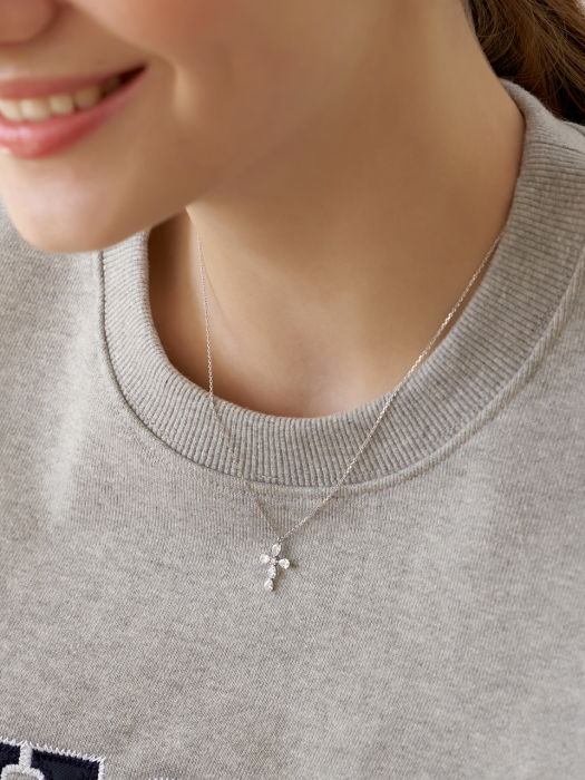 [Silver925] Clear Cross Pendant Necklace_NZ1145