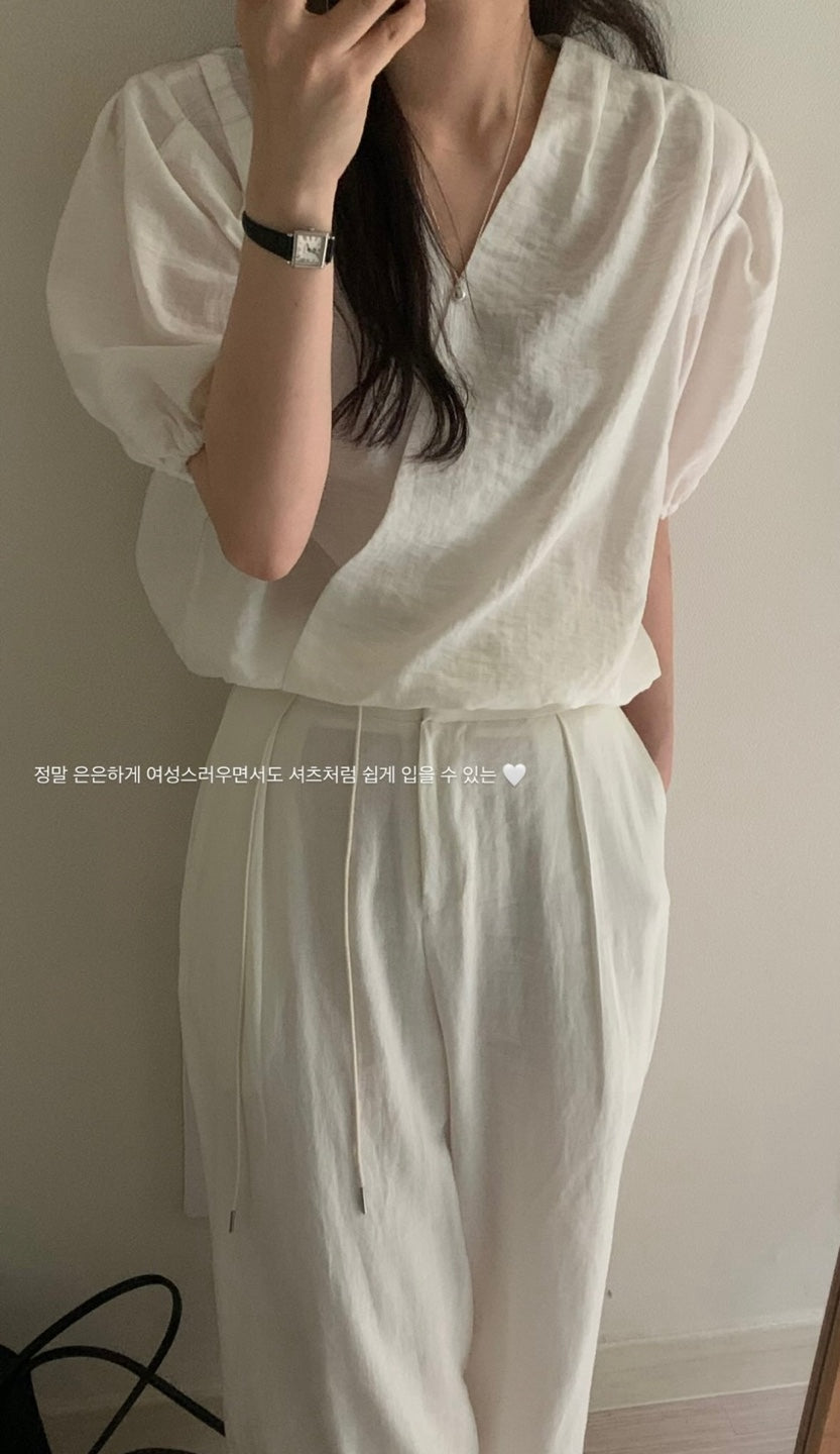 London Plat [iDaily] Grip Shine Wrap Blouse Summer Blouse Puff Short-Sleeved Blouse