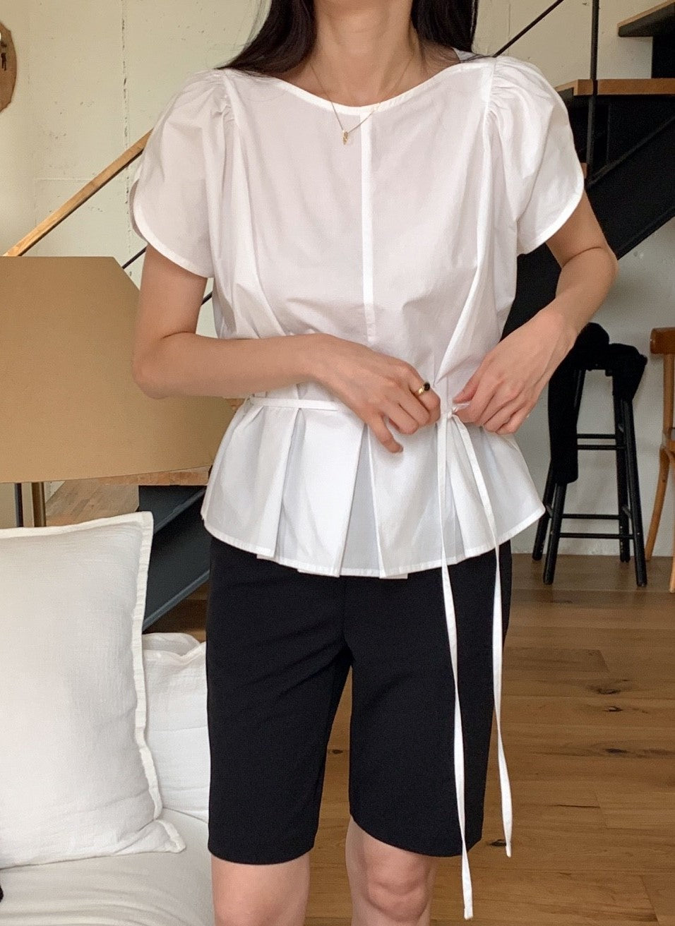 London Plate Ontam Tulip Blouse Women's Blouse Short-Sleeved Shirring Blouse