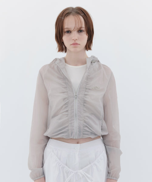 NOI1222 Shirring Hood Wind Jacket (Light Gray)