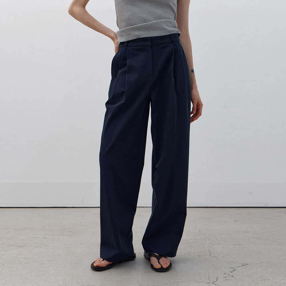 [Pre-order delivery] [Select length] Classic cotton slacks (navy)