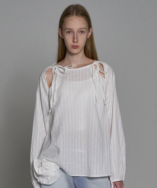 Ribbon Slit Blouse_White