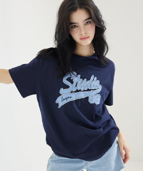 Studio Denim Patch Short Sleeve T-Shirt Dark Navy